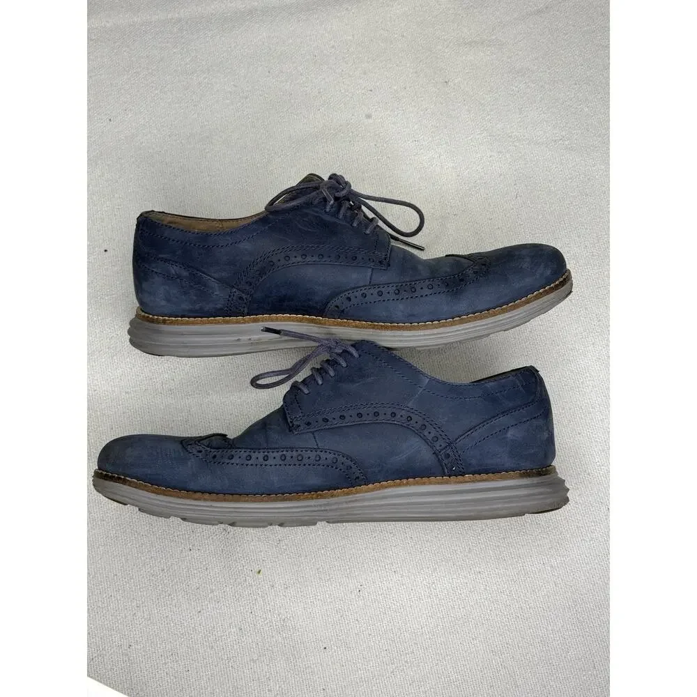 Cole Haan OG Wingtip Oxford Shoes Blue Nubuck Size 7.5 M Hybrid Brogue